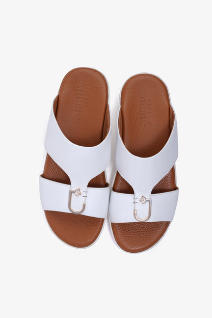 CAVALIER Men's Textured Leather Sandals with Metal Accent White