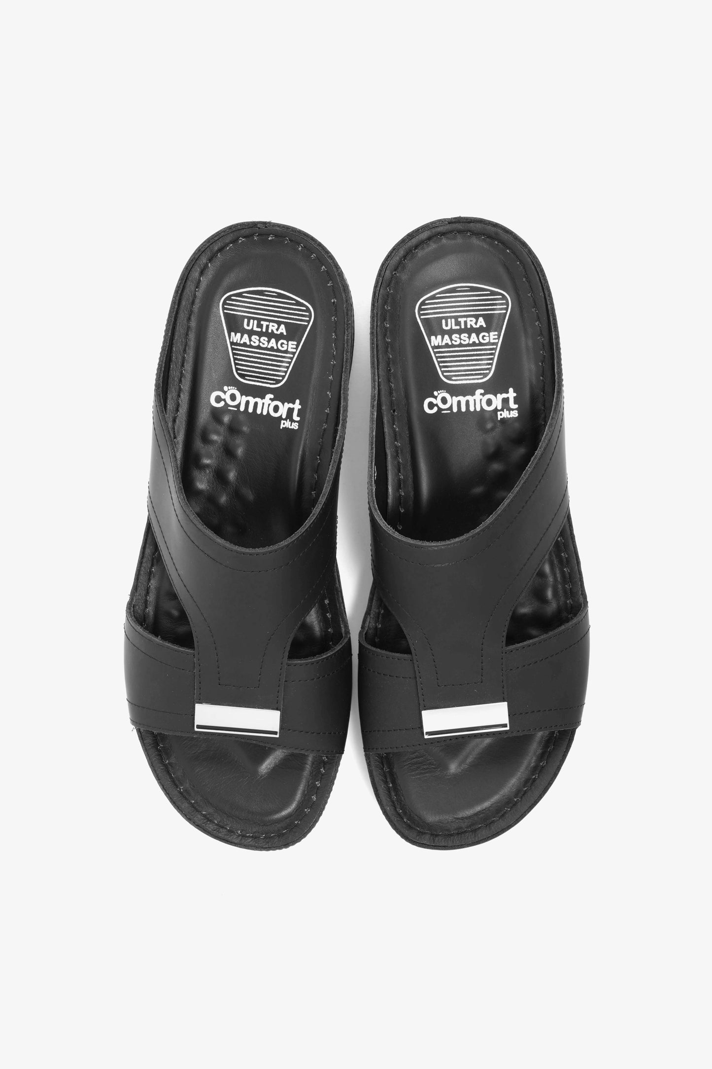 Comfort Plus Men's Ultra Massage Leather Sandals Black