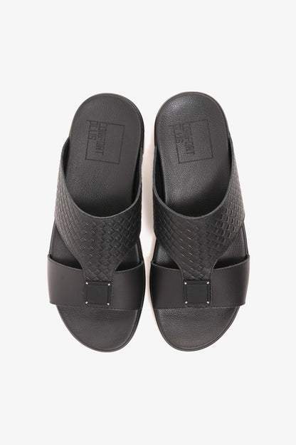 Comfort Plus Men's Embossed Leather Sandals with Antiskid Grip Black