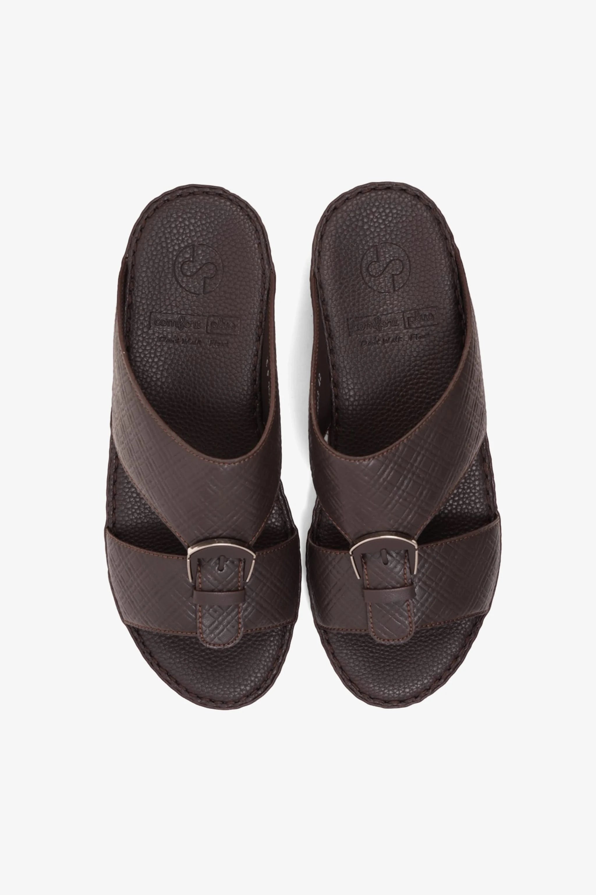 COMFORT PLUS MEN'S CUSHIONED LEATHER SLIP-ON SANDALS BROWN