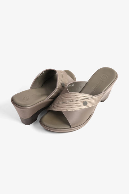 COMFORT PLUS SUPORTIVE LEATHER MULES WITH LOW HEEL GREY