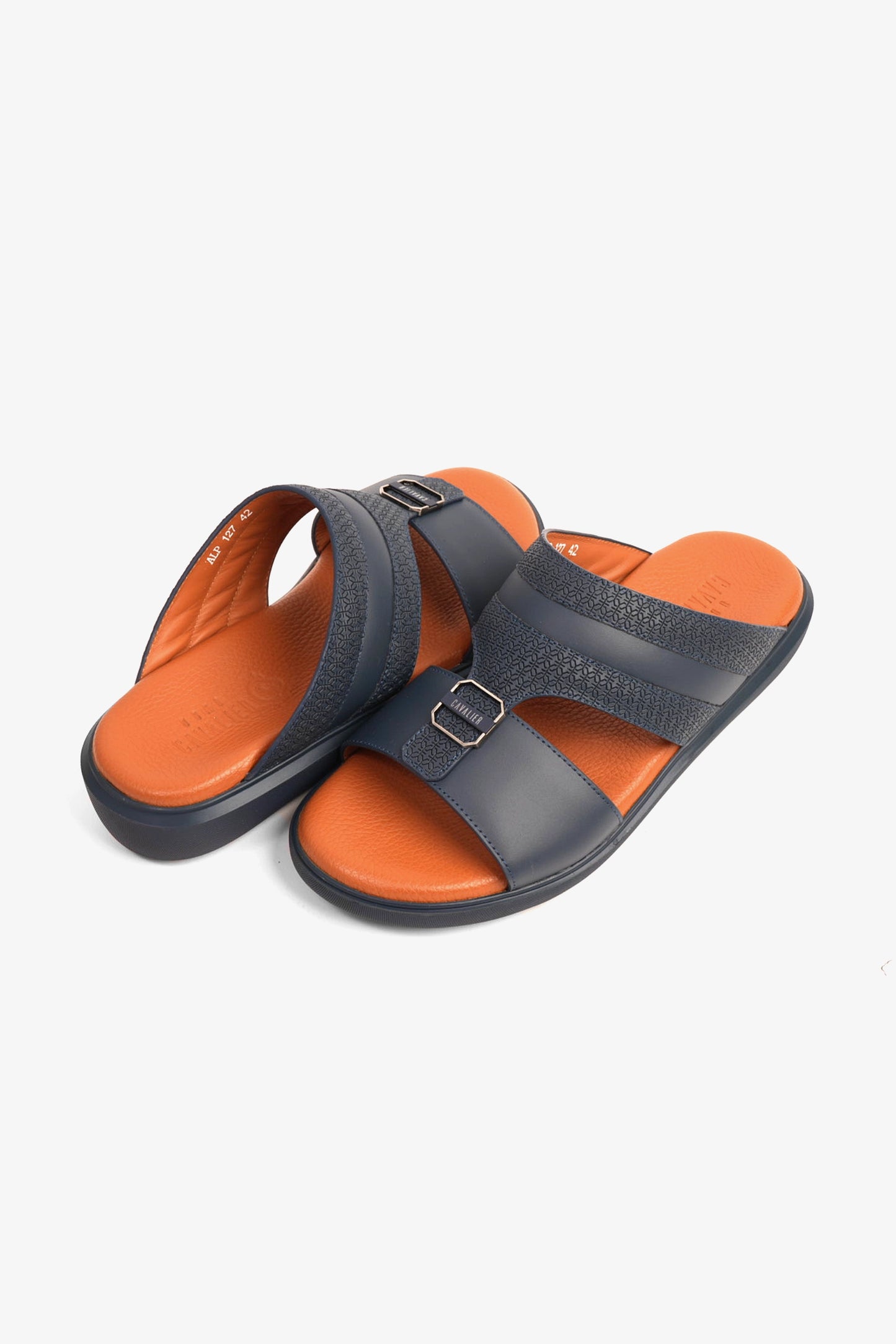 CAVALIER MEN'S LEATHER TEXTURED SANDALS NAVY