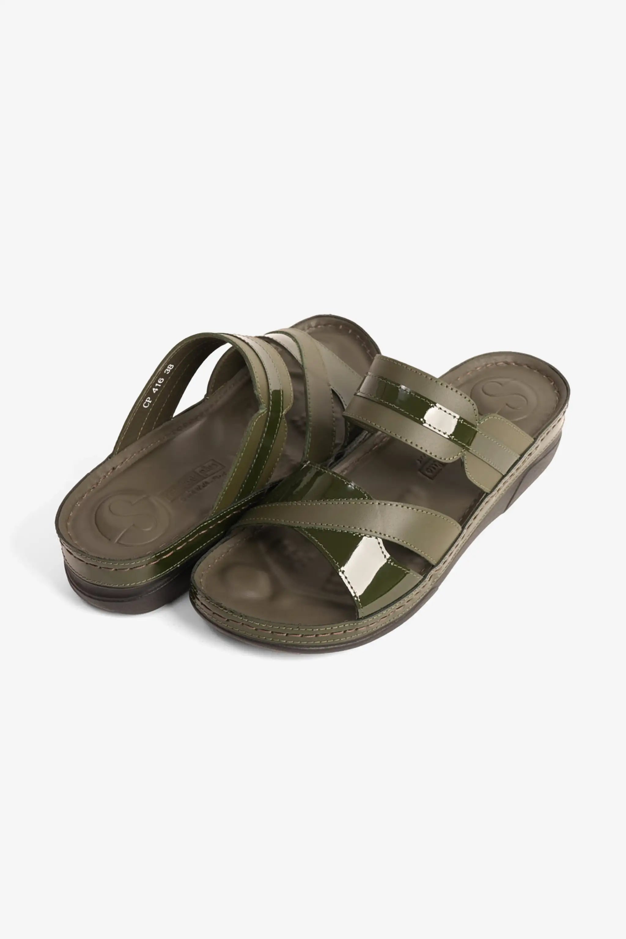 COMFORT PLUS ULTRA SOFT LEATHER SLIDES WOMEN'S OLIVE