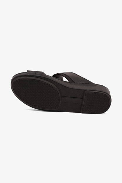 COMFORT PLUS LEATHER SANDALS WITH COMFORTABLE FOOTBED BLACK