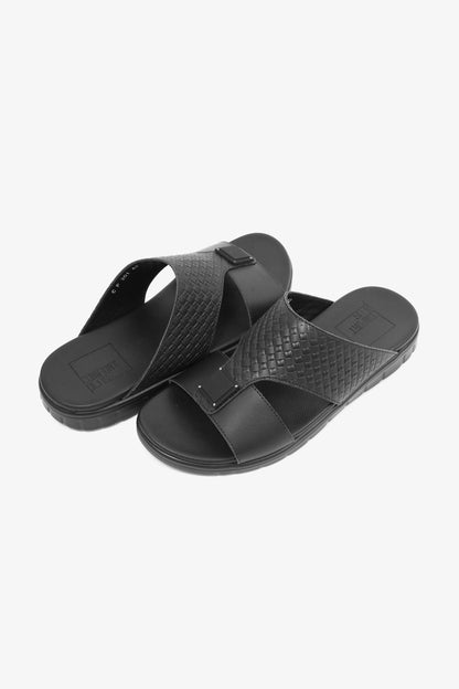 Comfort Plus Men's Embossed Leather Sandals with Antiskid Grip Black