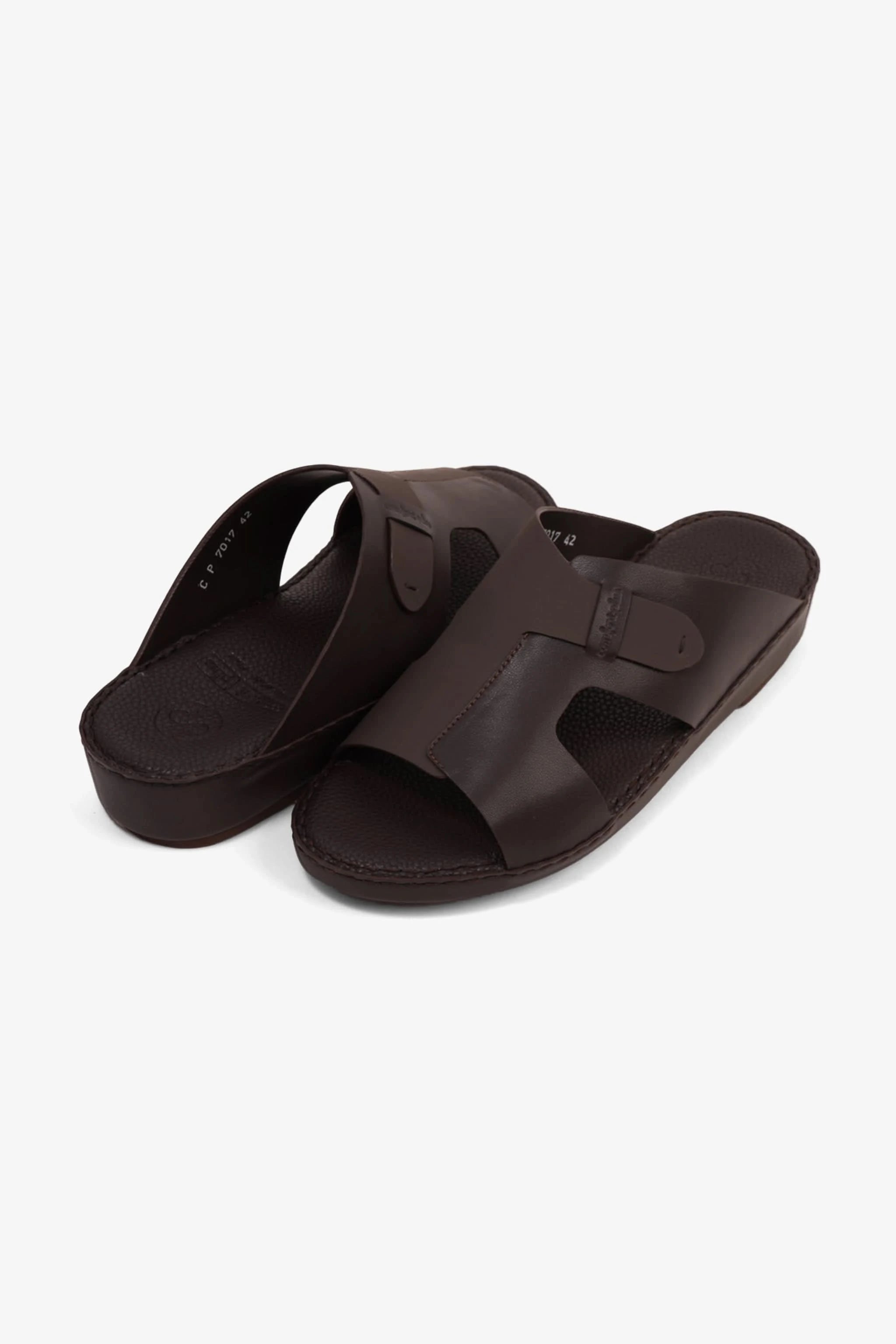 COMFORT PLUS ULTRA COMFORTABLE LEATHER SLIP-ON SANDALS DARK-BROWN