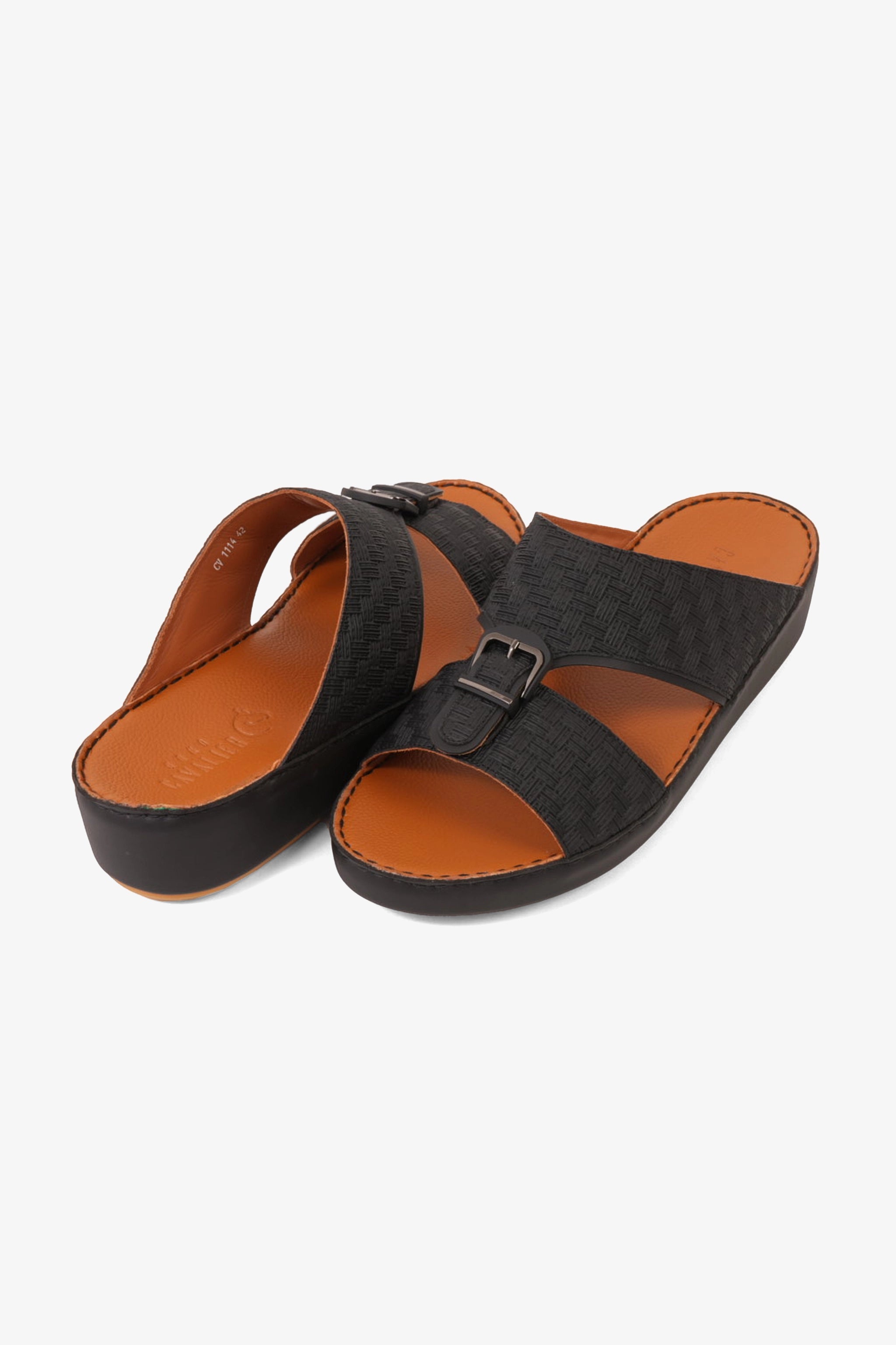 UOMO CAVALIER PREMIUM LEATHER ARABIC SANDALS BLACK - Seventy7
