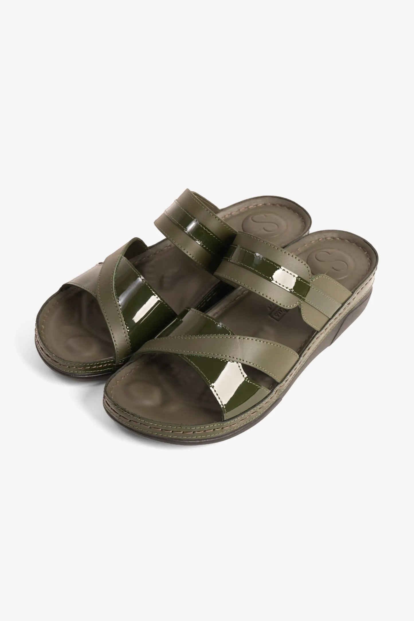 COMFORT PLUS ULTRA SOFT LEATHER SLIDES WOMEN'S OLIVE