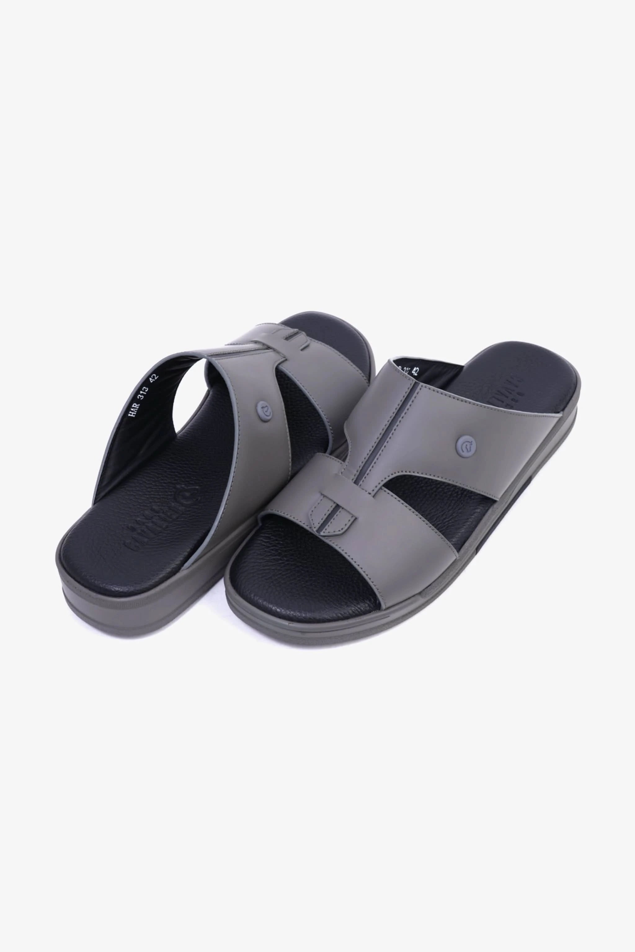 CAVALIER Men's Leather Sandals with Cut-Out Detail Grey