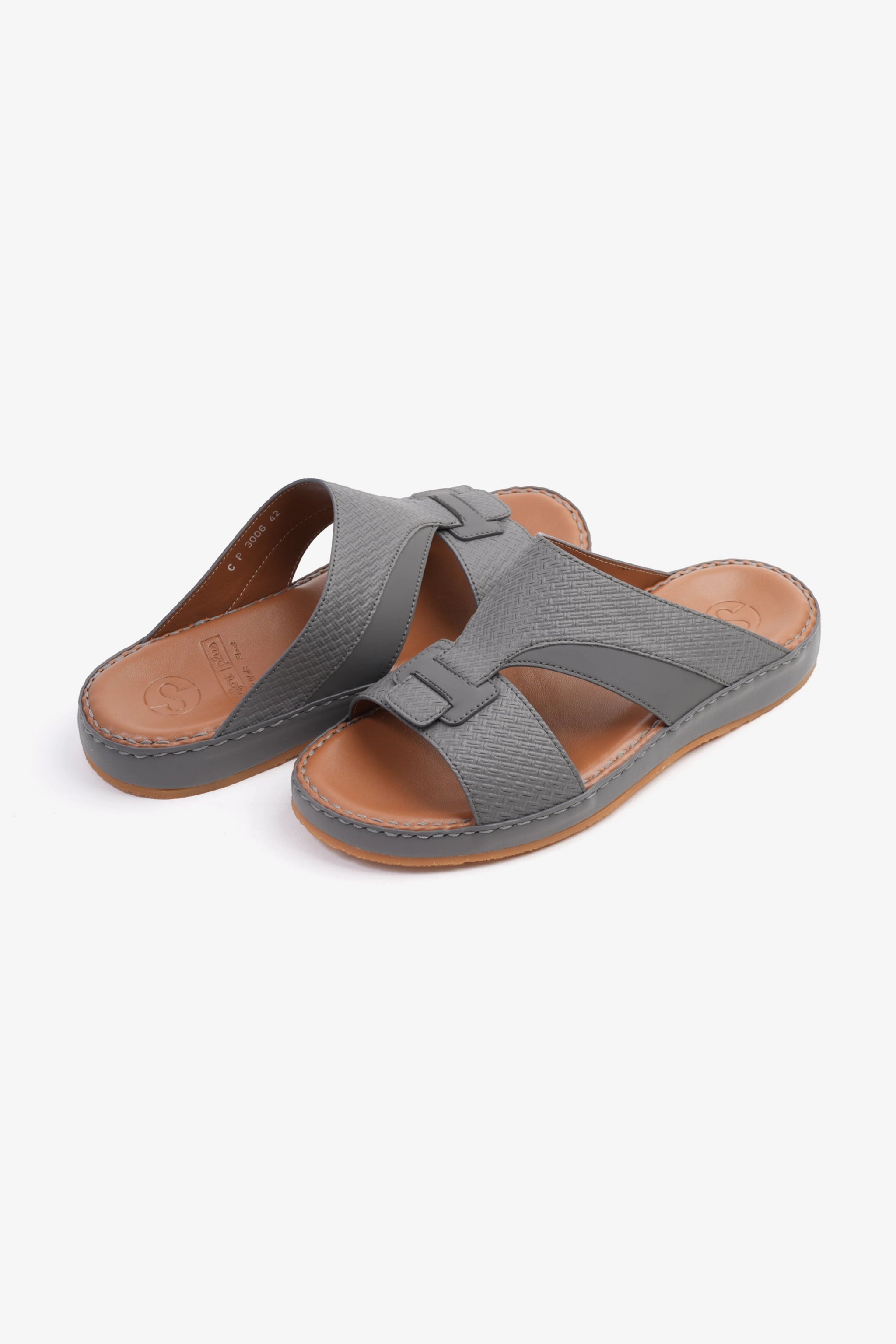 COMFORT PLUS MEN'S GENIUNE LEATHER COMFORTABLE FOOTBED SANDALS DARK-GREY