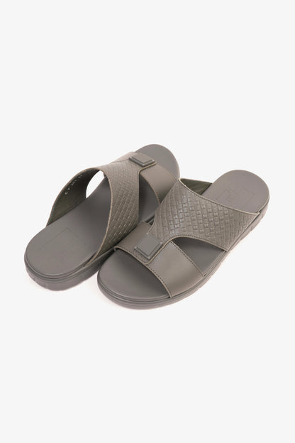 Comfort Plus Men's Embossed Leather Sandals with Antiskid Grip Grey