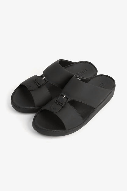 UOMO CAVALIER EMBOSSED LEATHER HANDSTITCHED ARABIC SANDALS BLACK