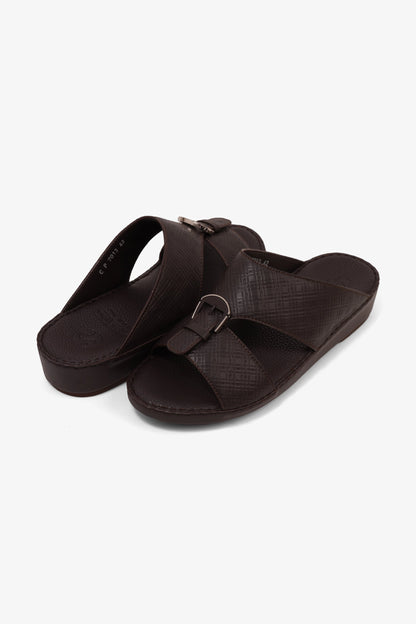 COMFORT PLUS MEN'S CUSHIONED LEATHER SLIP-ON SANDALS BROWN