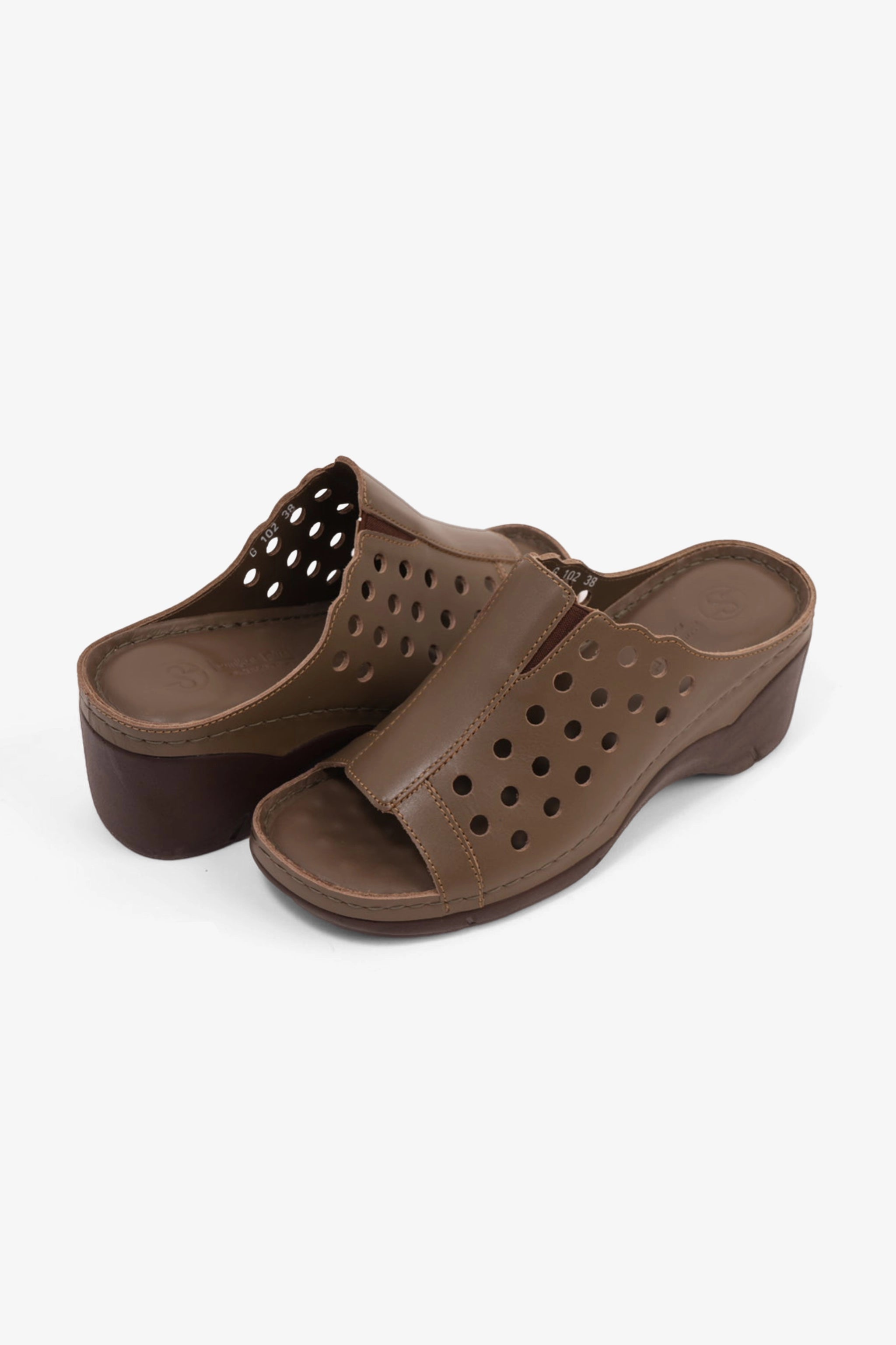 COMFORT PLUS SLIP-ON WEDGE SANDALS WITH PERFORATED DESIGN TRUFFLE