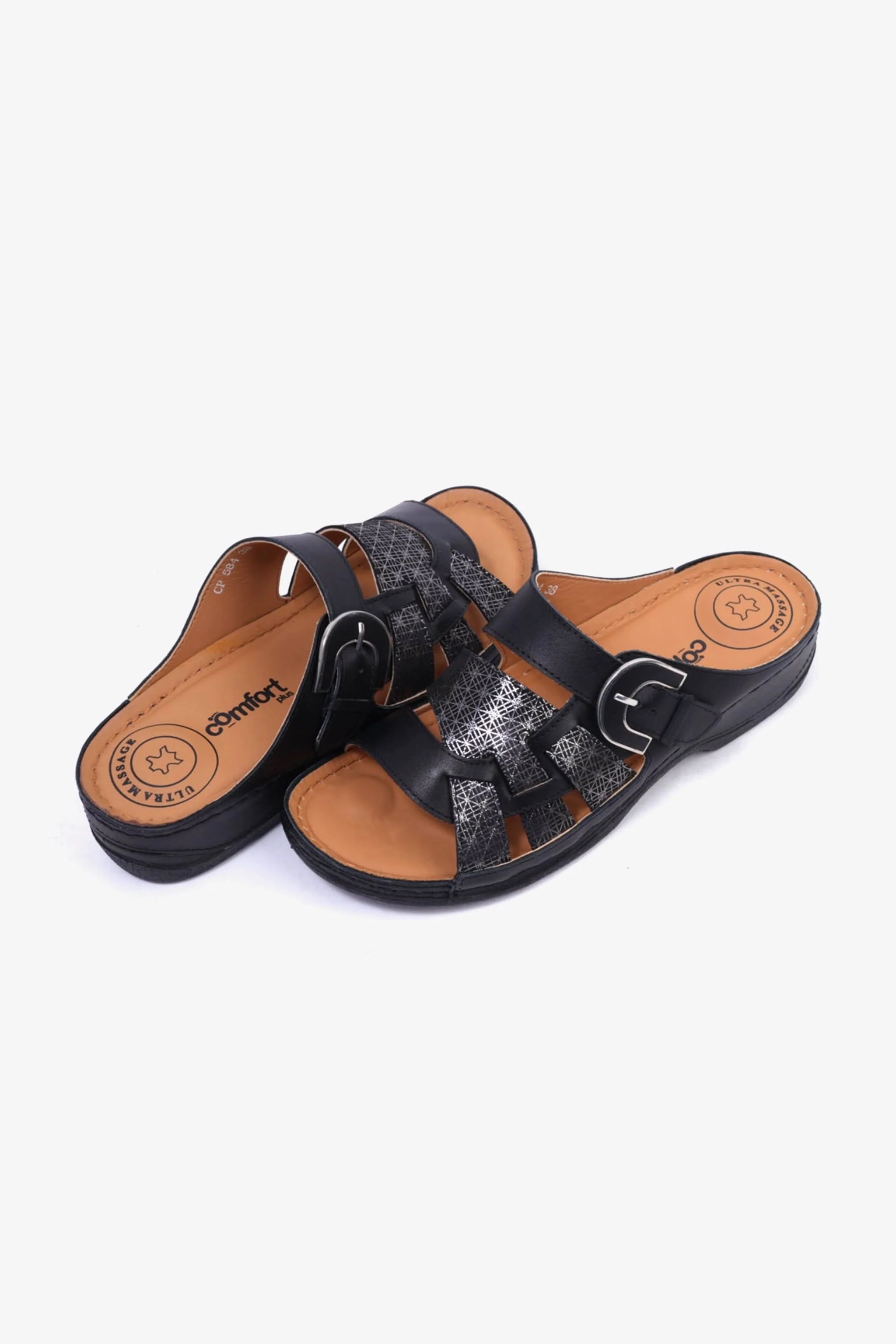 Comfort Plus Stylish and Comfortable Double Buckle Sandals Black - Seventy7