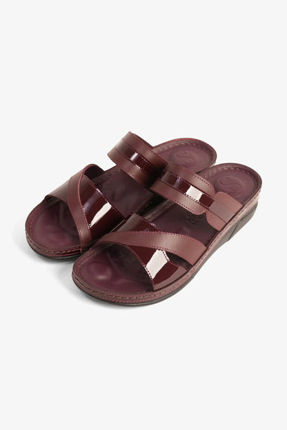 COMFORT PLUS ULTRA SOFT LEATHER SLIDES WOMEN'S CHERRY