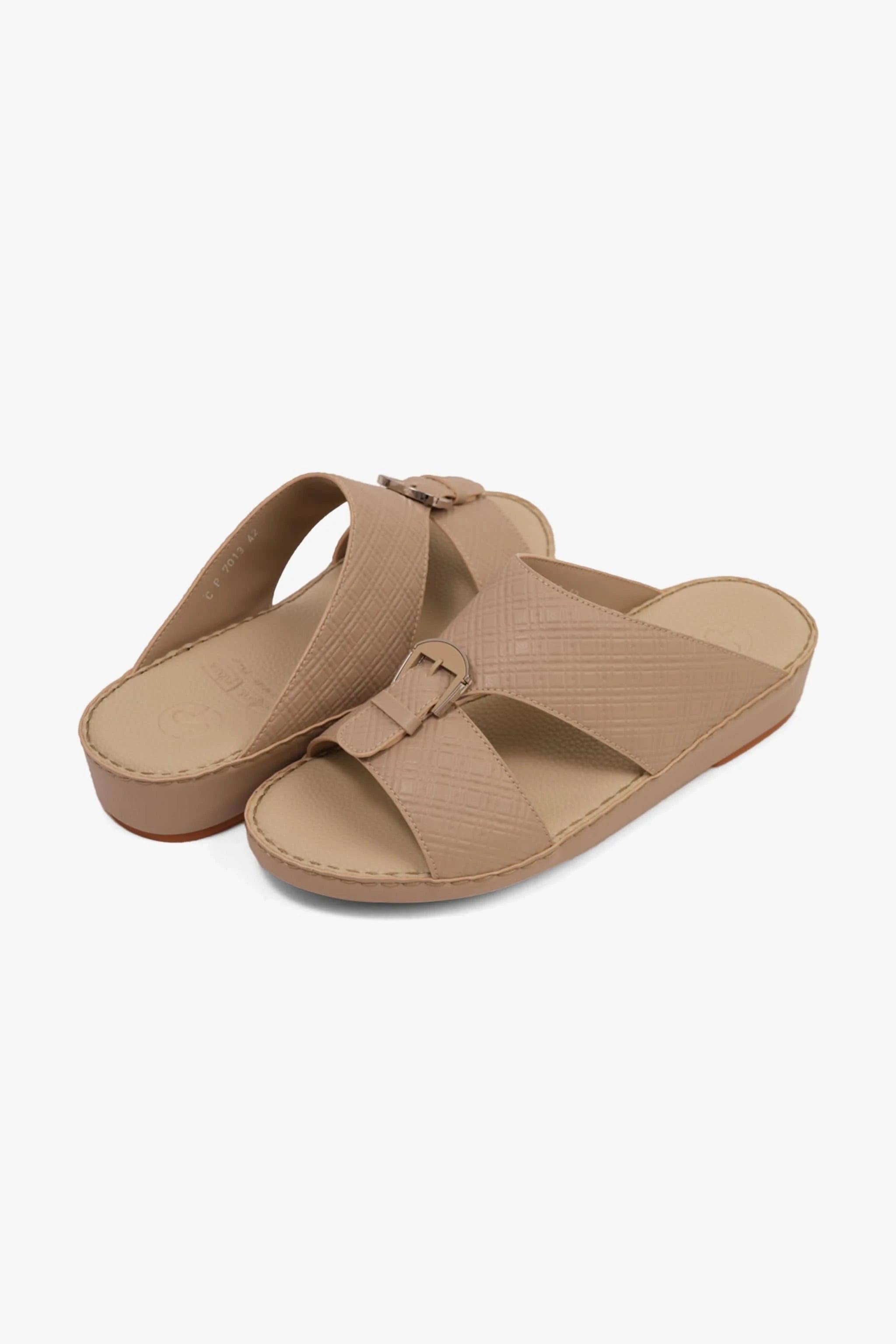 COMFORT PLUS MEN'S CUSHIONED LEATHER SLIP-ON SANDALS MANDORLA