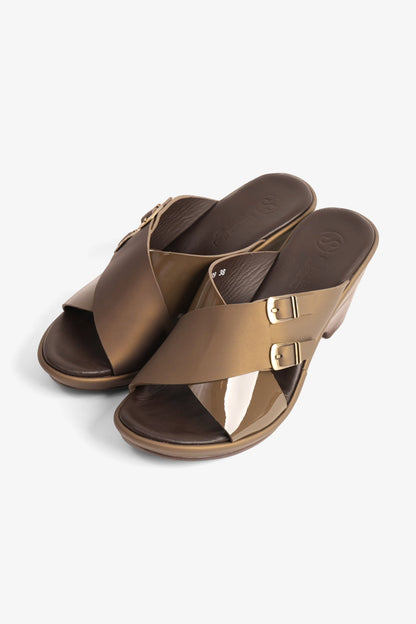 COMFORT PLUS WEDGE MULES WITH DOUBLE BUCKLE TRUFFLE