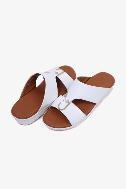 CAVALIER Men's Textured Leather Sandals with Metal Accent White