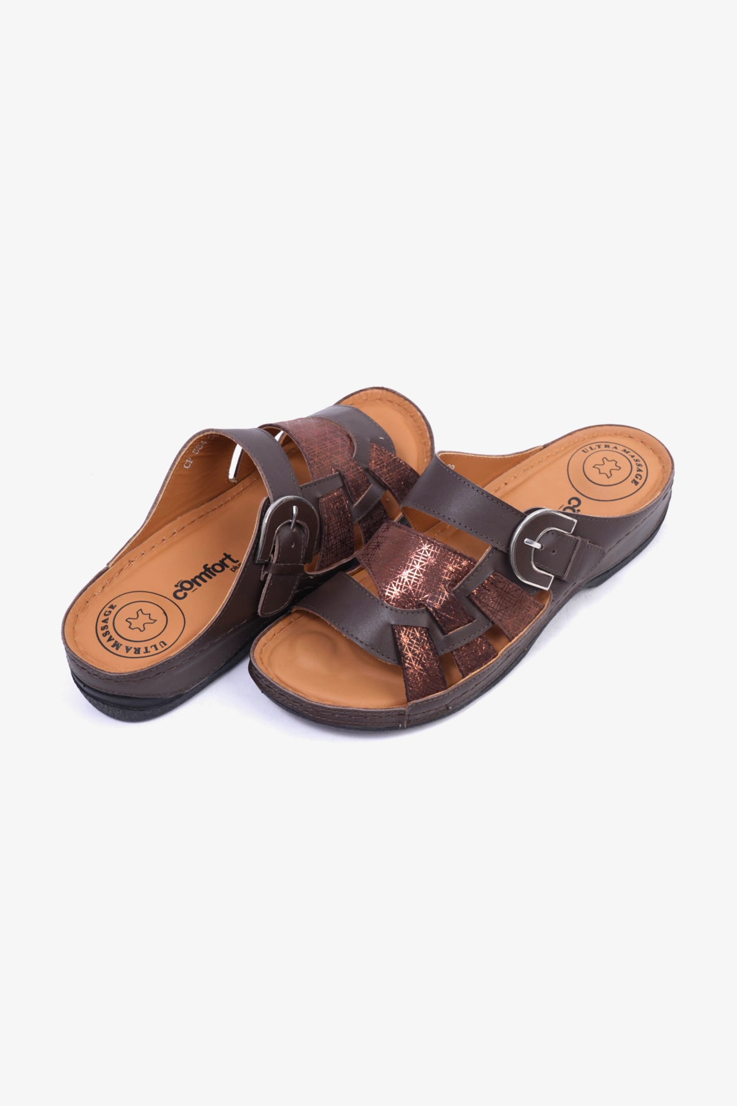 Comfort Plus Stylish and Comfortable Double Buckle Sandals Brown