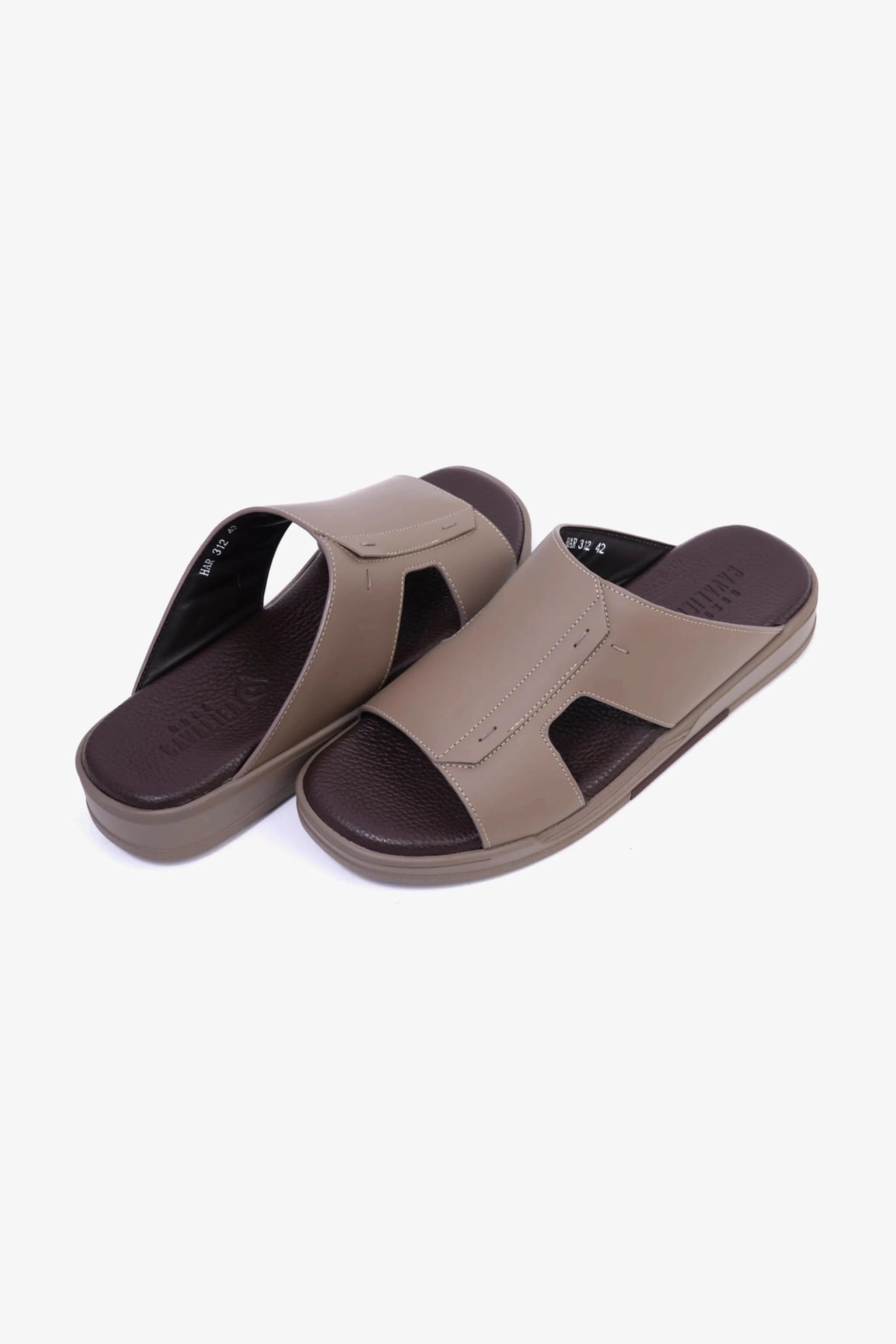 CAVALIER Men's Leather Slide Sandals with Cushioned Footbed Stone