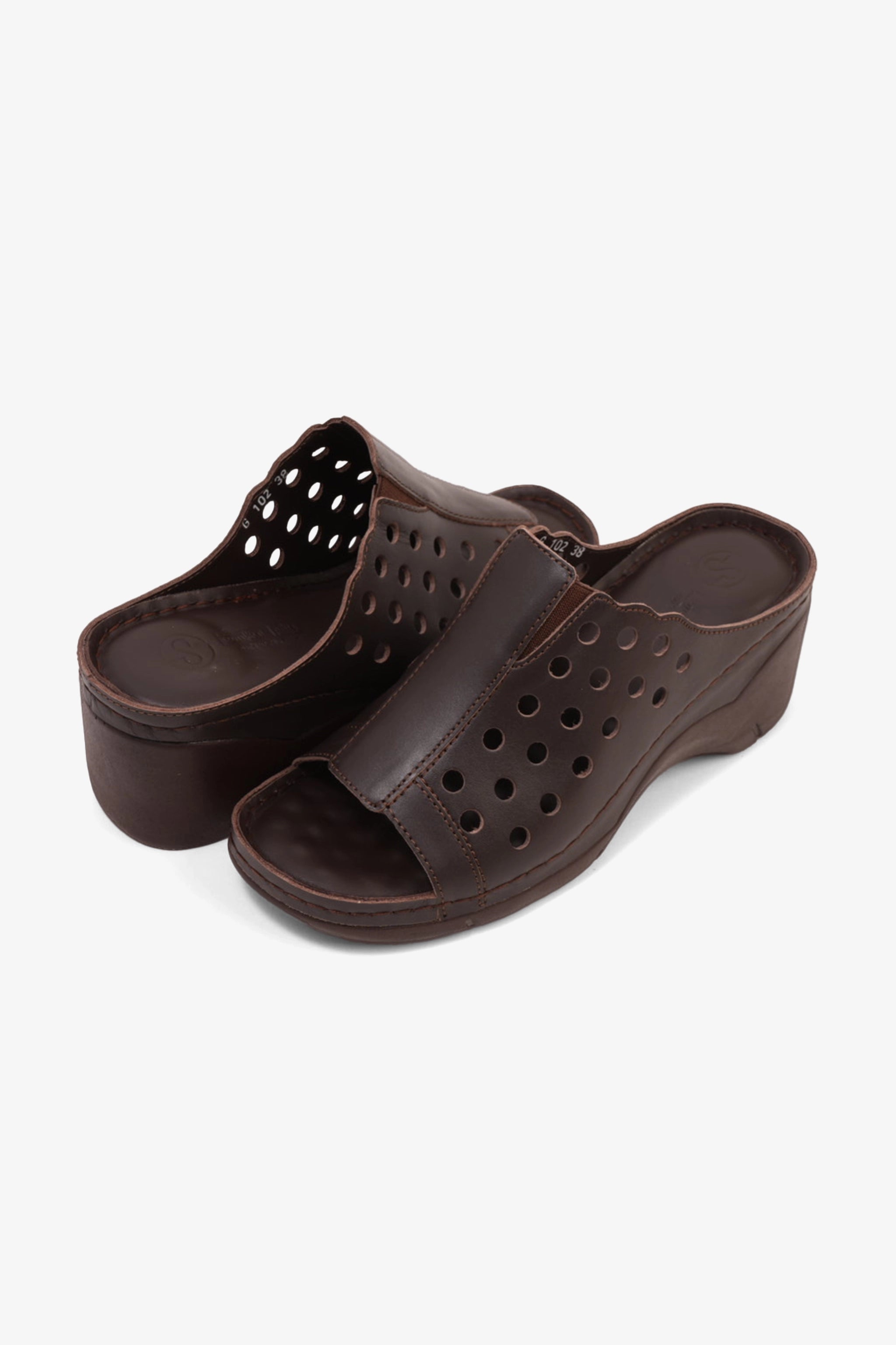 COMFORT PLUS SLIP-ON WEDGE SANDALS WITH PERFORATED DESIGN BROWN