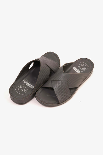 Comfort Plus Men's Leather Arabic Sandals with Silver Accent Dark Grey