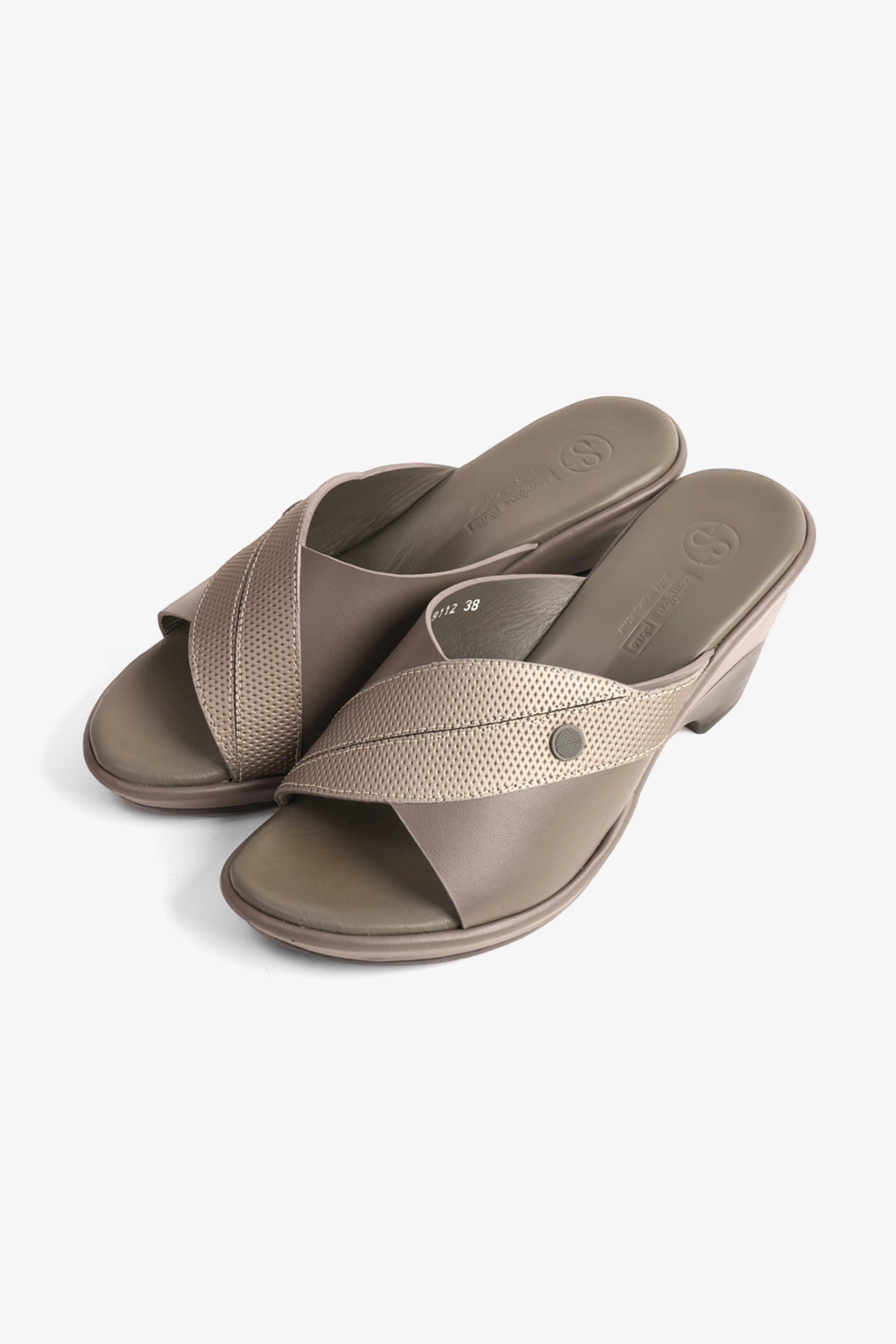 COMFORT PLUS SUPORTIVE LEATHER MULES WITH LOW HEEL GREY