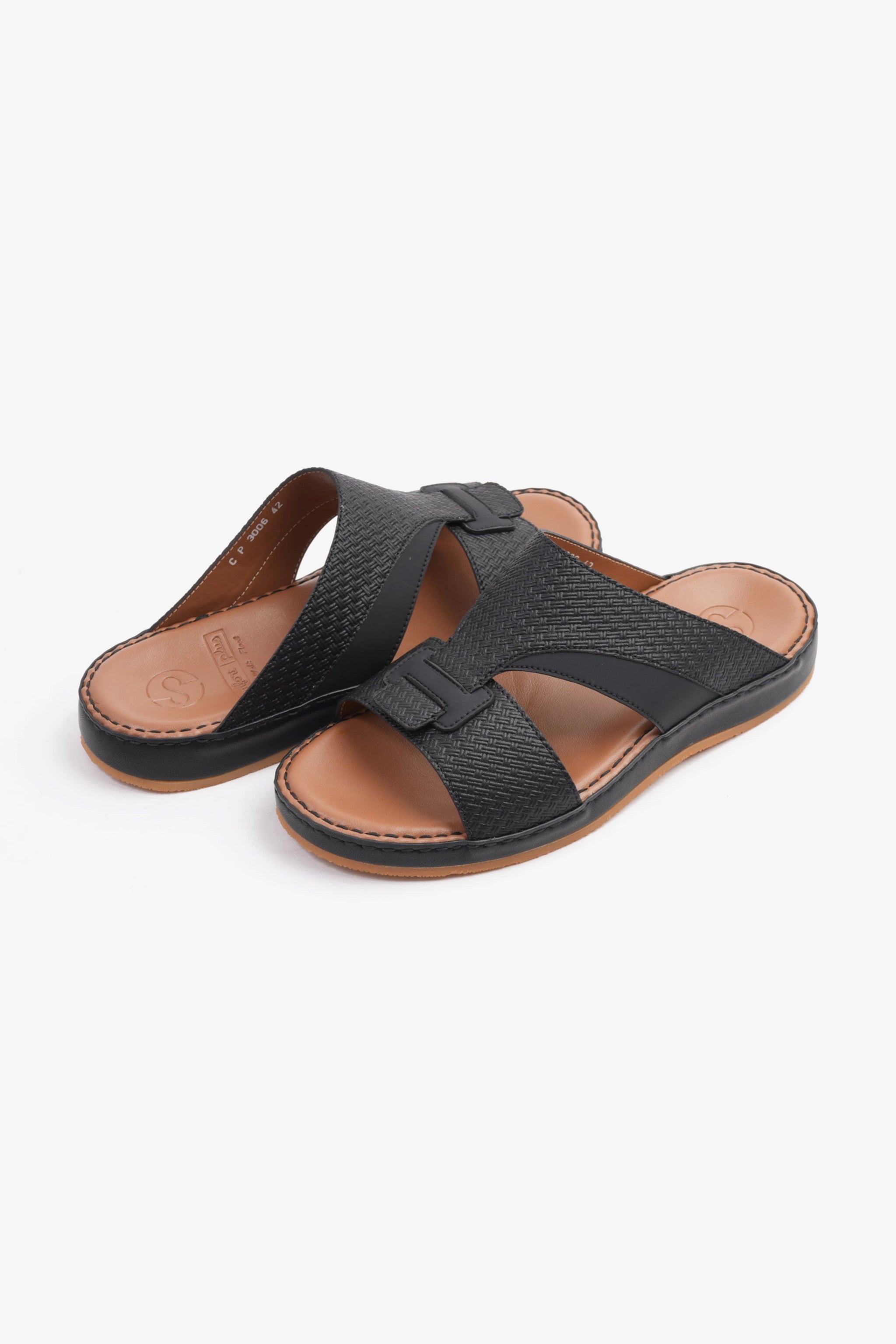 COMFORT PLUS MEN'S GENIUNE LEATHER COMFORTABLE FOOTBED SANDALS BLACK