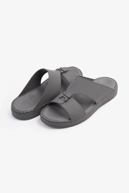 COMFORT PLUS MATTE LEATHER STYLISH TRIM MENS SANDALS DARK GREY