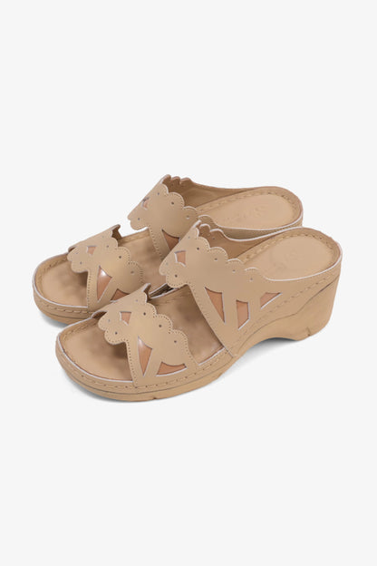 COMFORT PLUS OPEN -TOE SANDALS WITH CUTOUT DESIGN BEIGE