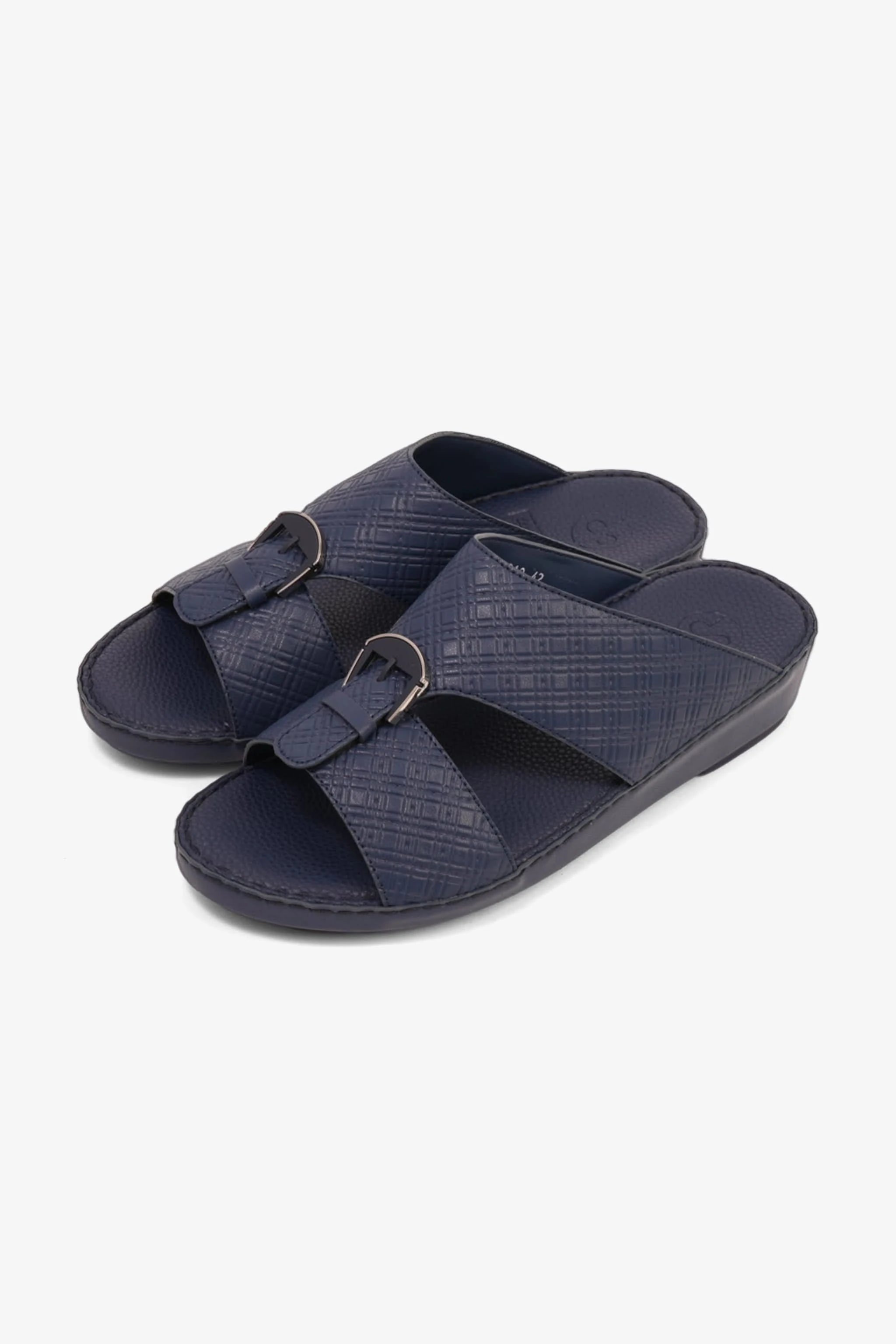 COMFORT PLUS MEN'S CUSHIONED LEATHER SLIP-ON SANDALS NAVY