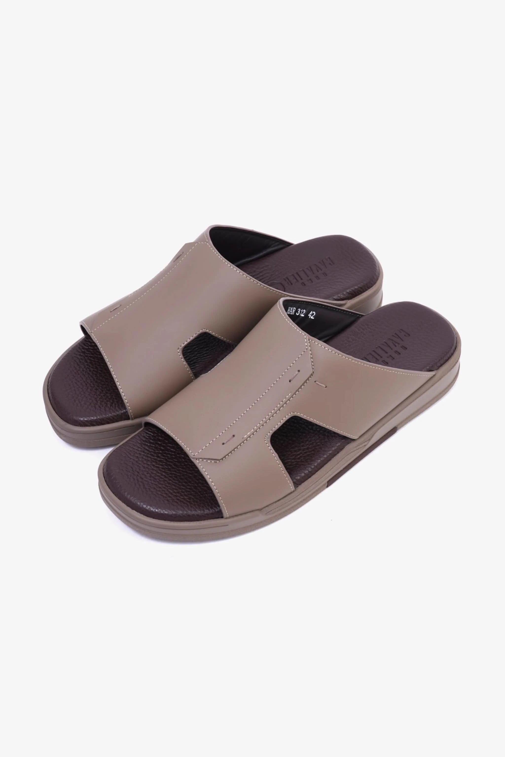 CAVALIER Men's Leather Slide Sandals with Cushioned Footbed Stone