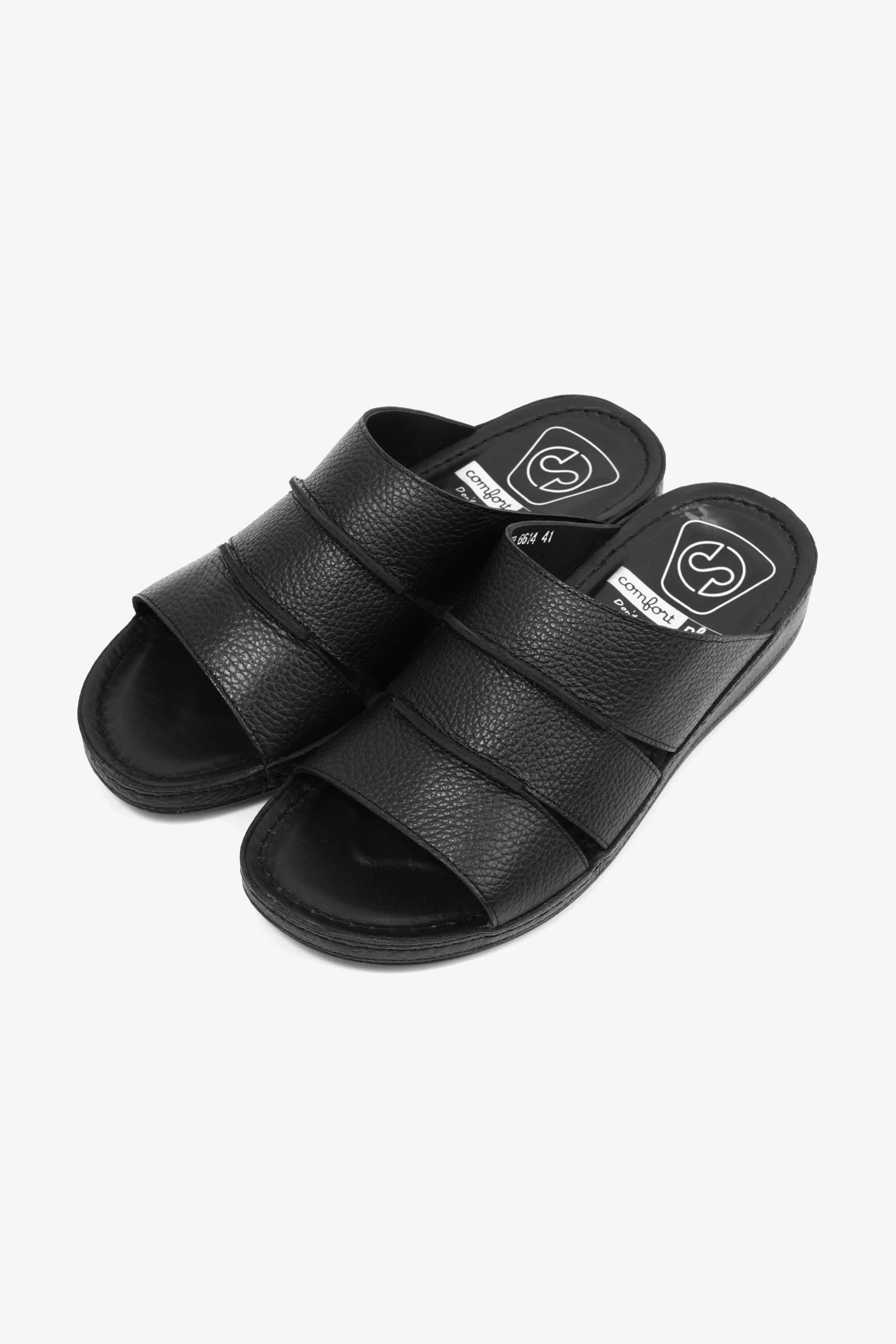 COMFORT PLUS MEN'S LEATHER SLIDE SANDAL BLACK