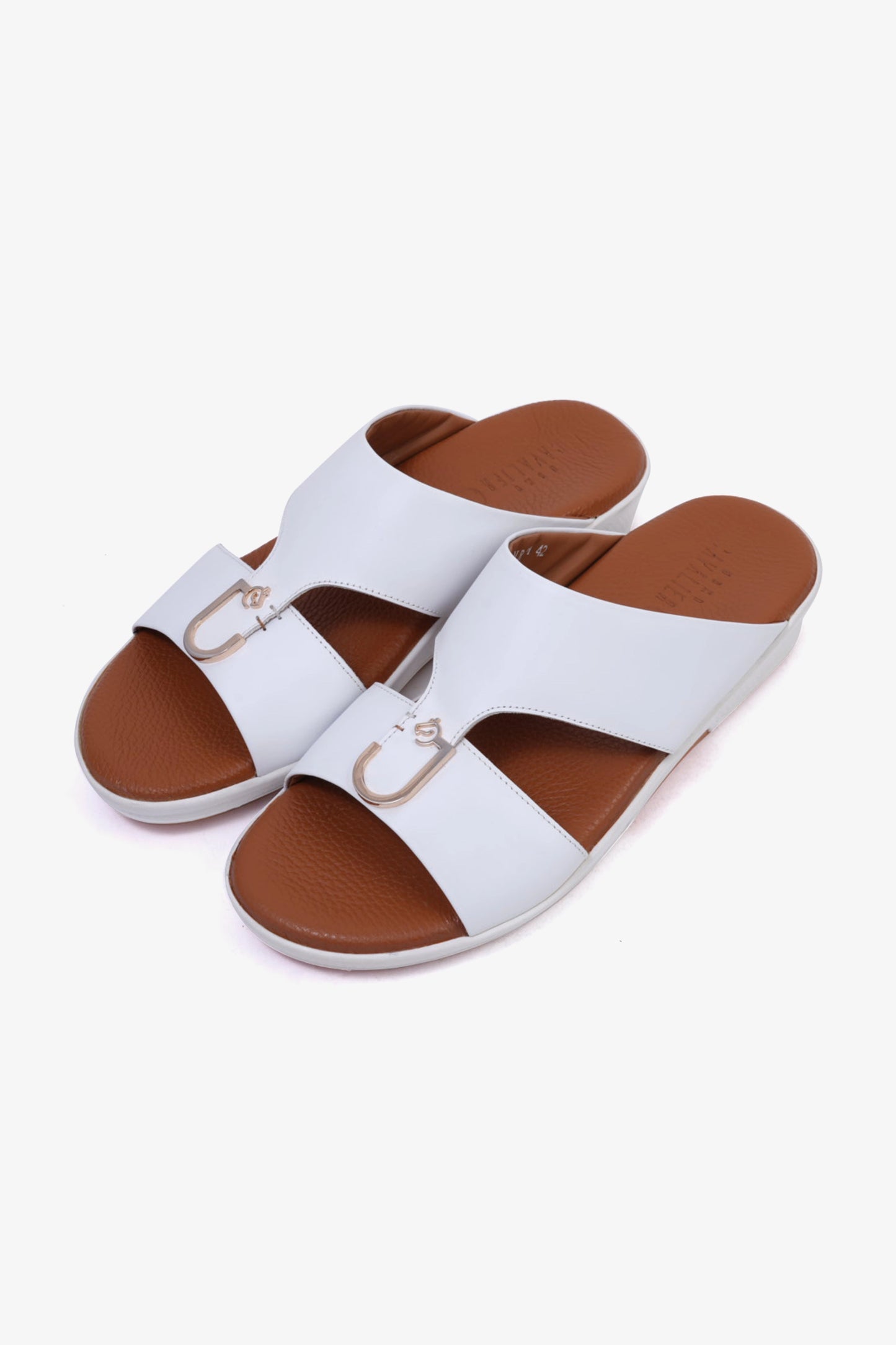 CAVALIER Men's Textured Leather Sandals with Metal Accent White