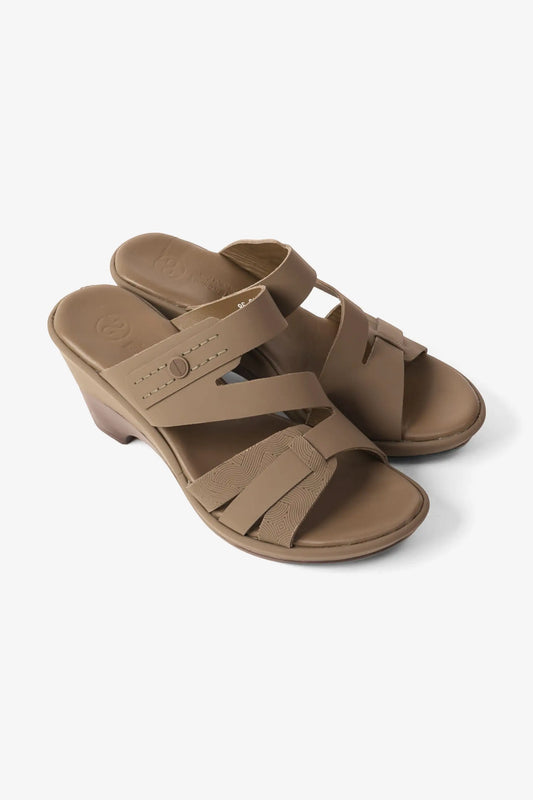 COMFORT PLUS LEATHER CUT-OUT SANDALS WITH LOW HEEL TRUFFLE