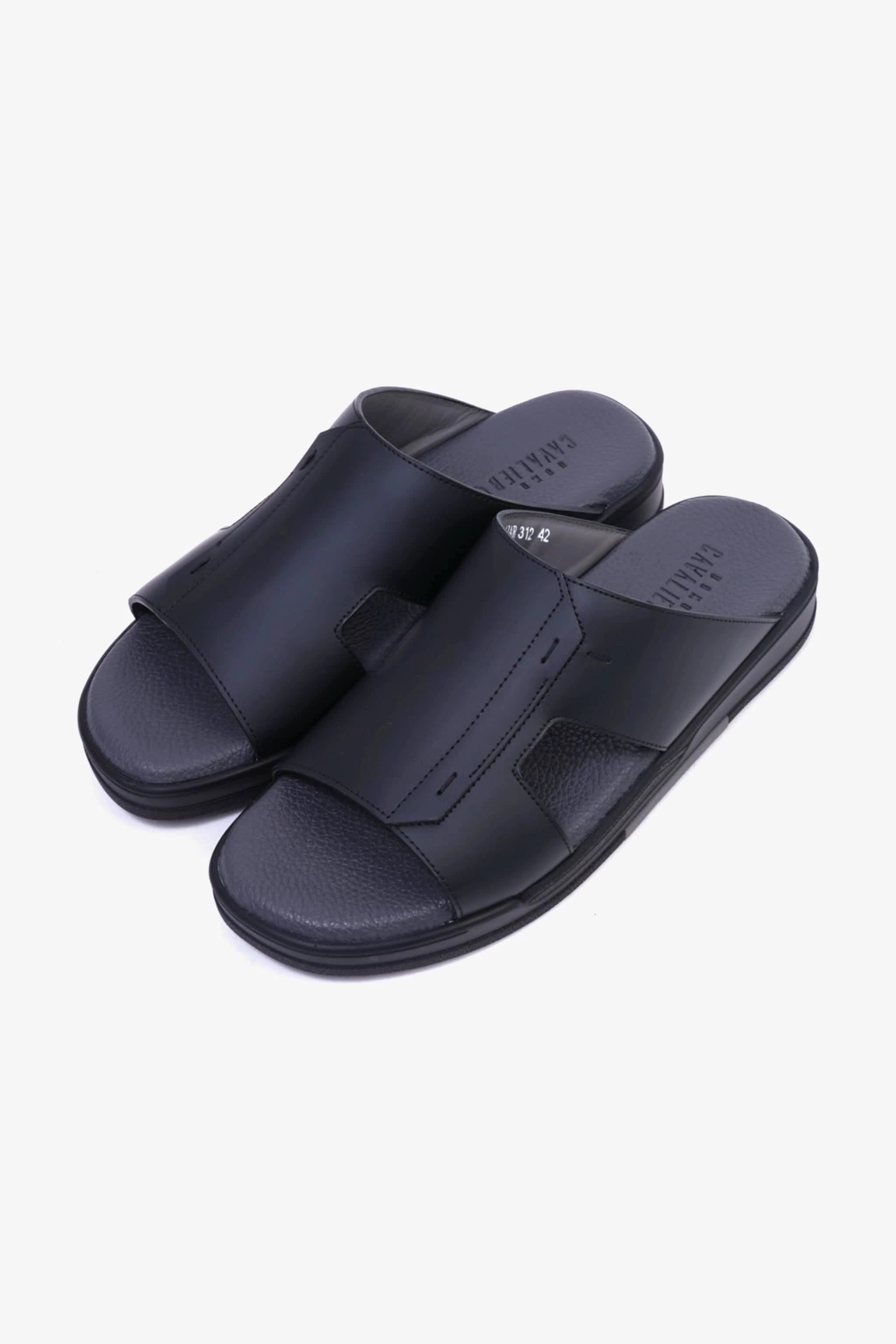 CAVALIER Men's Leather Slide Sandals with Cushioned Footbed Black