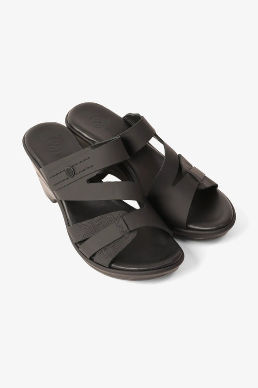 COMFORT PLUS LEATHER CUT-OUT SANDALS WITH LOW HEEL BLACK