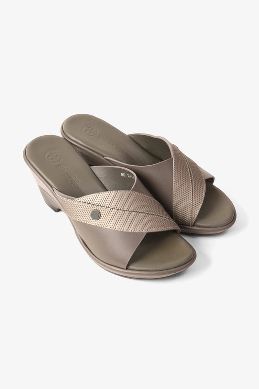 COMFORT PLUS SUPORTIVE LEATHER MULES WITH LOW HEEL GREY