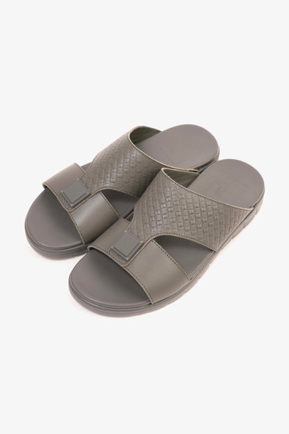 Comfort Plus Men's Embossed Leather Sandals with Antiskid Grip Grey