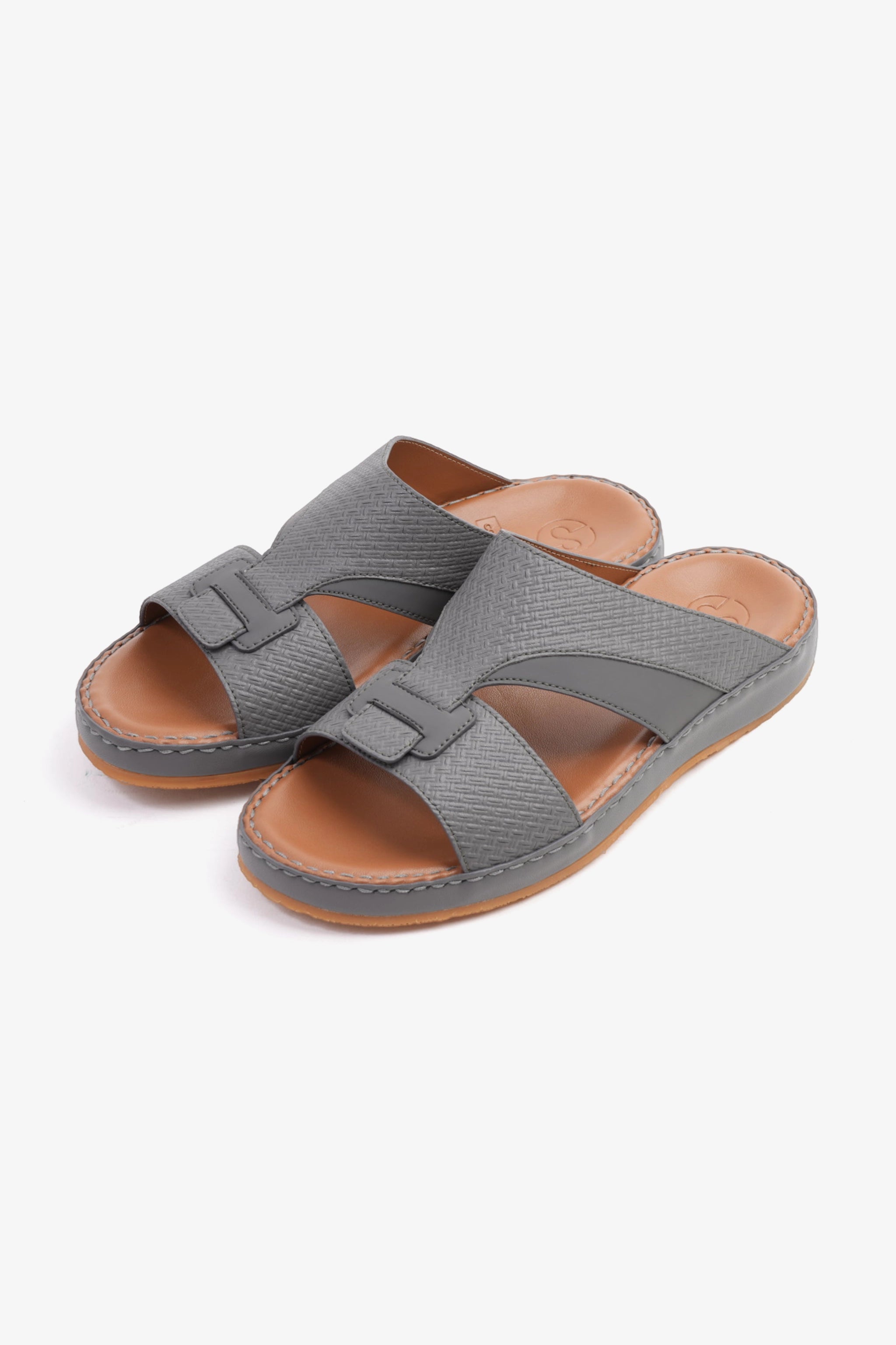 COMFORT PLUS MEN'S GENIUNE LEATHER COMFORTABLE FOOTBED SANDALS DARK-GREY