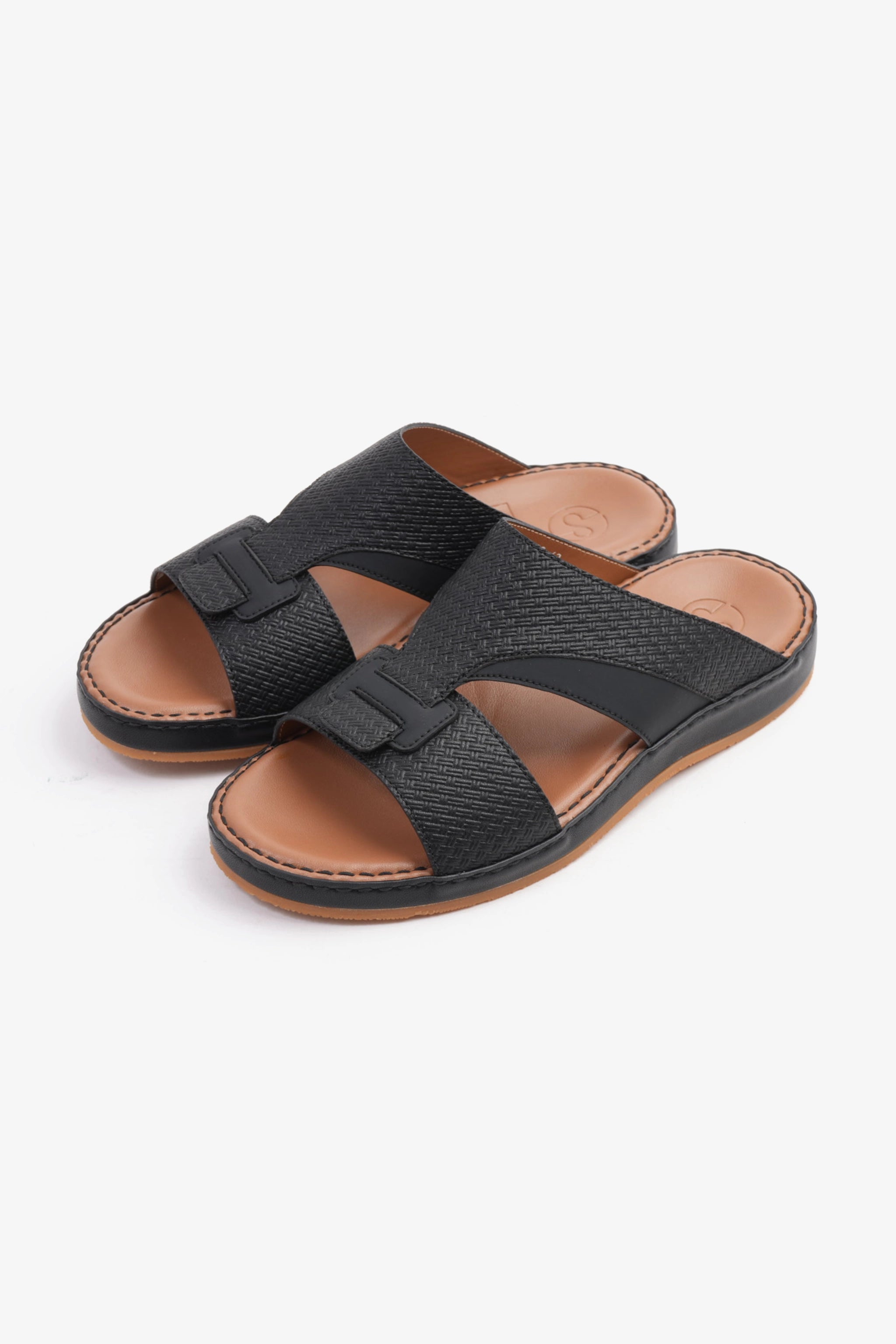 COMFORT PLUS MEN'S GENIUNE LEATHER COMFORTABLE FOOTBED SANDALS BLACK