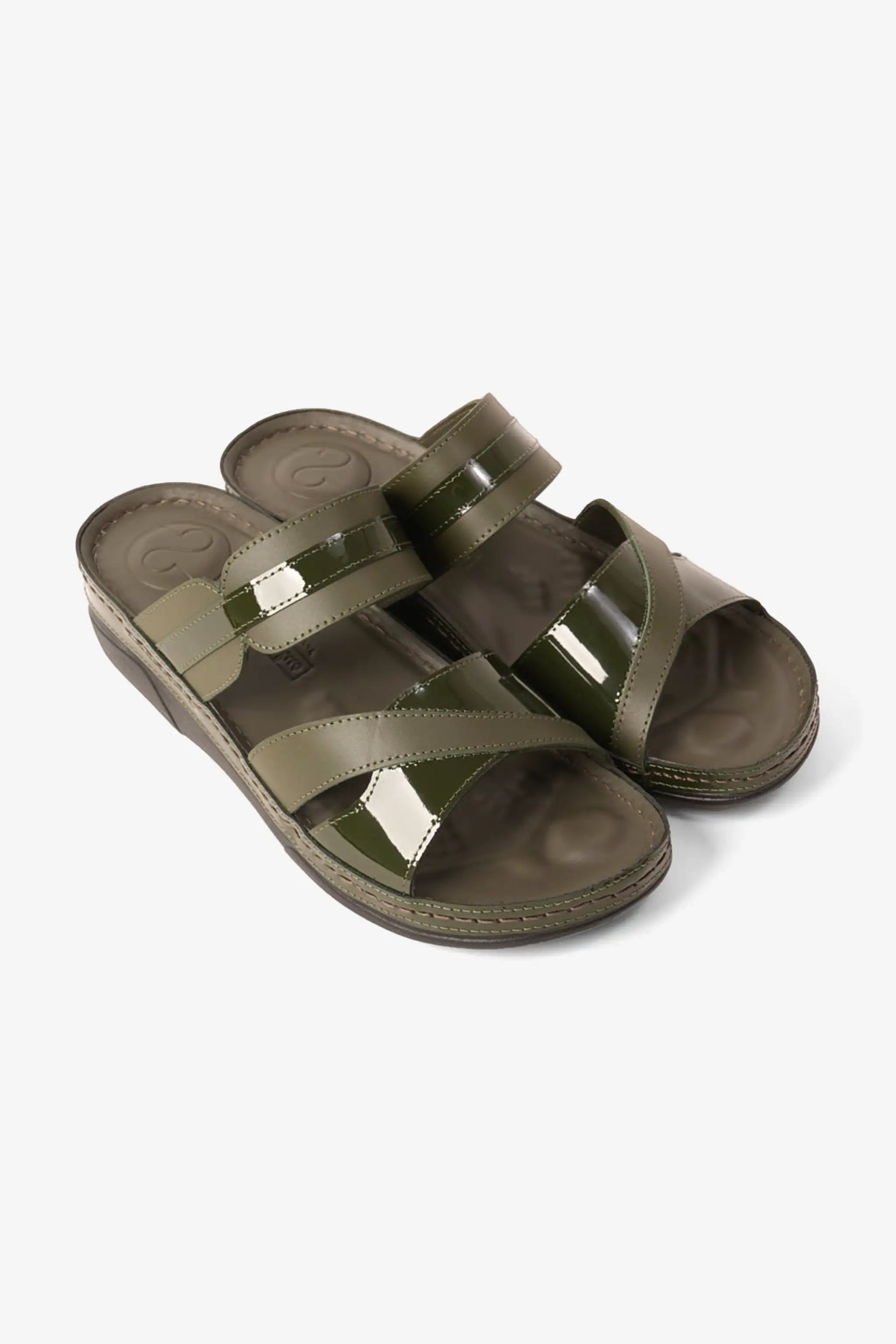 COMFORT PLUS ULTRA SOFT LEATHER SLIDES WOMEN'S OLIVE