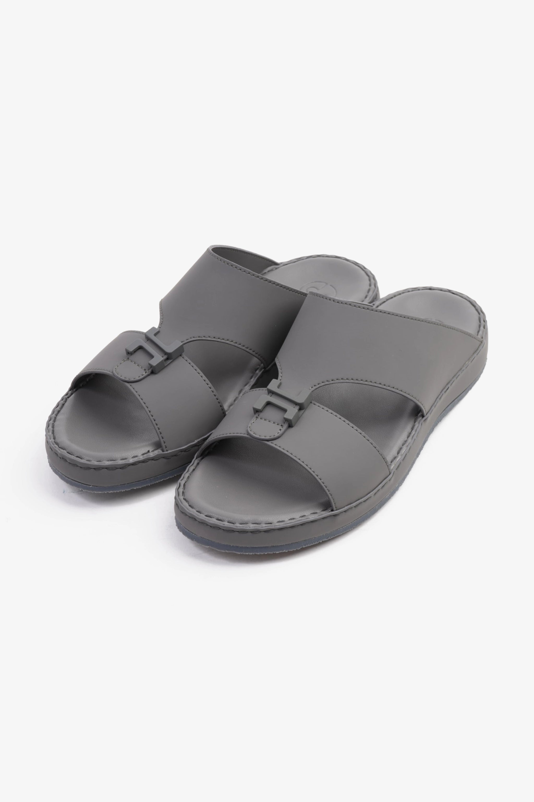 COMFORT PLUS MATTE LEATHER STYLISH TRIM MENS SANDALS DARK GREY