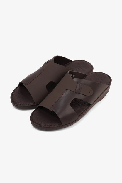 COMFORT PLUS ULTRA COMFORTABLE LEATHER SLIP-ON SANDALS DARK-BROWN