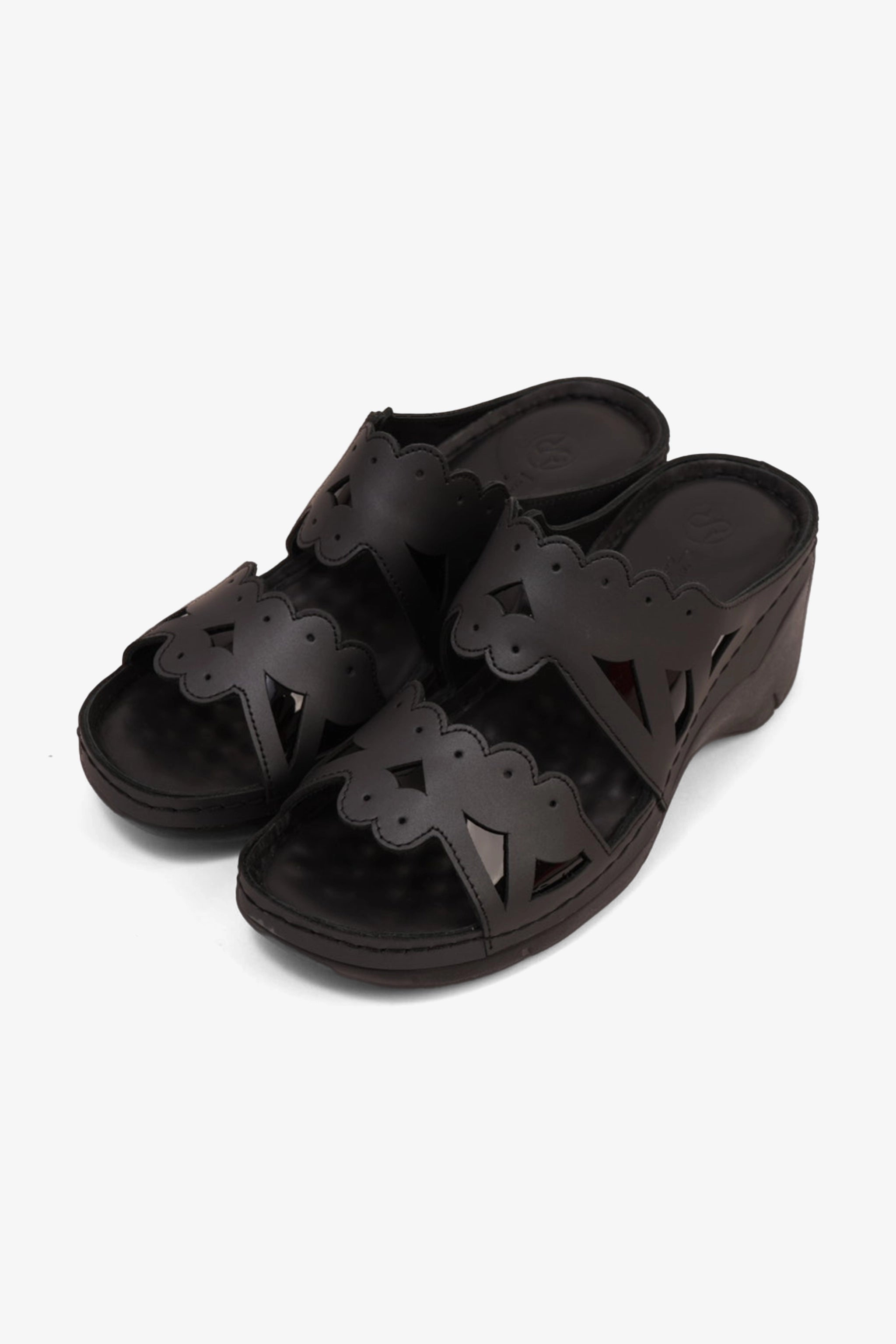 COMFORT PLUS OPEN -TOE SANDALS WITH CUTOUT DESIGN BLACK