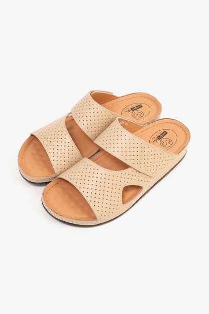 Comfort Plus Men's Al Waha Textured Slip-On Arabic Sandals Beige