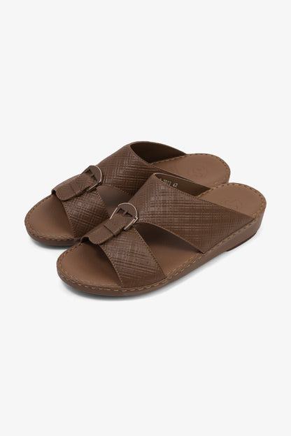 COMFORT PLUS MEN'S CUSHIONED LEATHER SLIP-ON SANDALS TRUFFLE