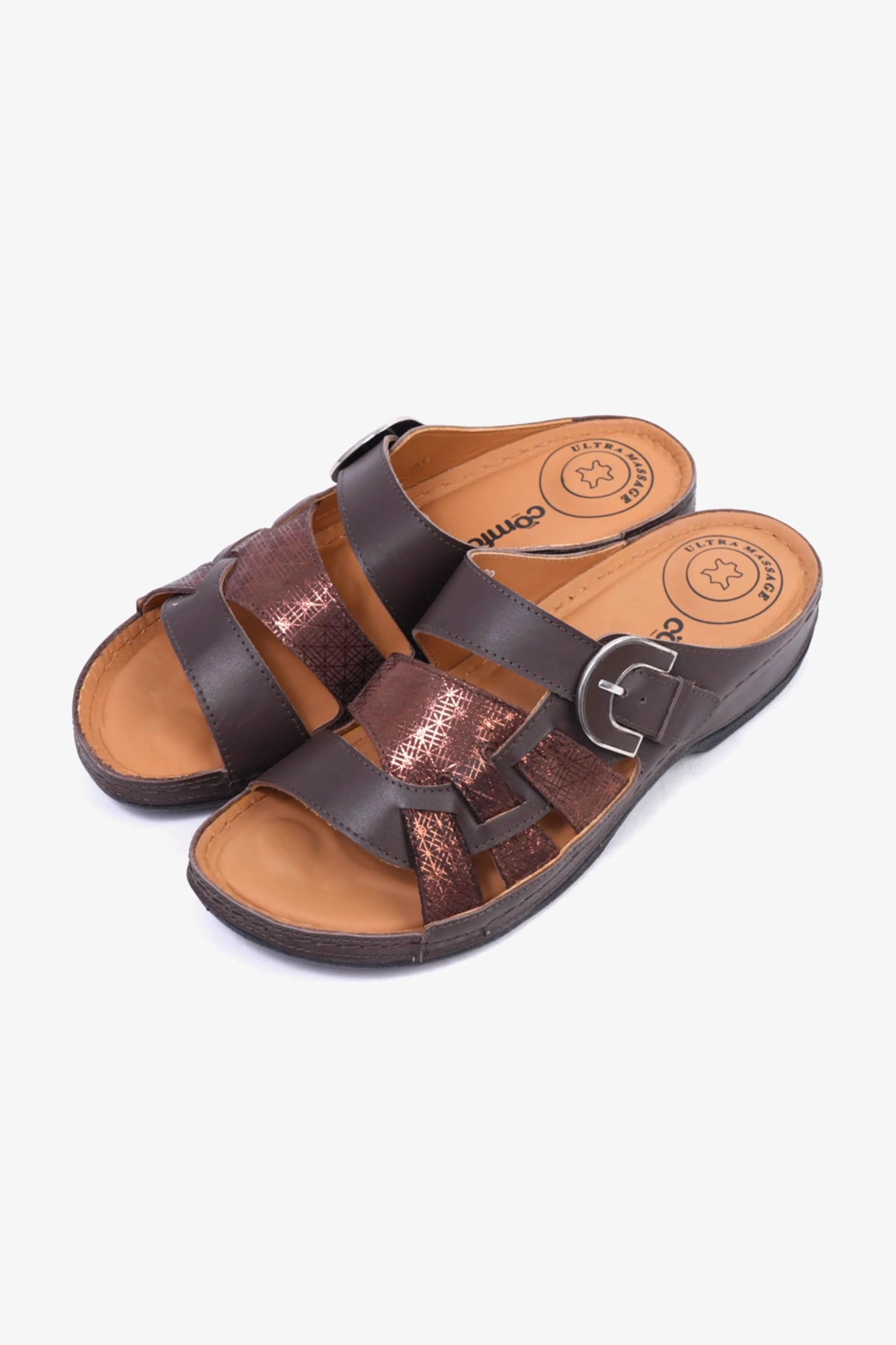 Comfort Plus Stylish and Comfortable Double Buckle Sandals Brown - Seventy7