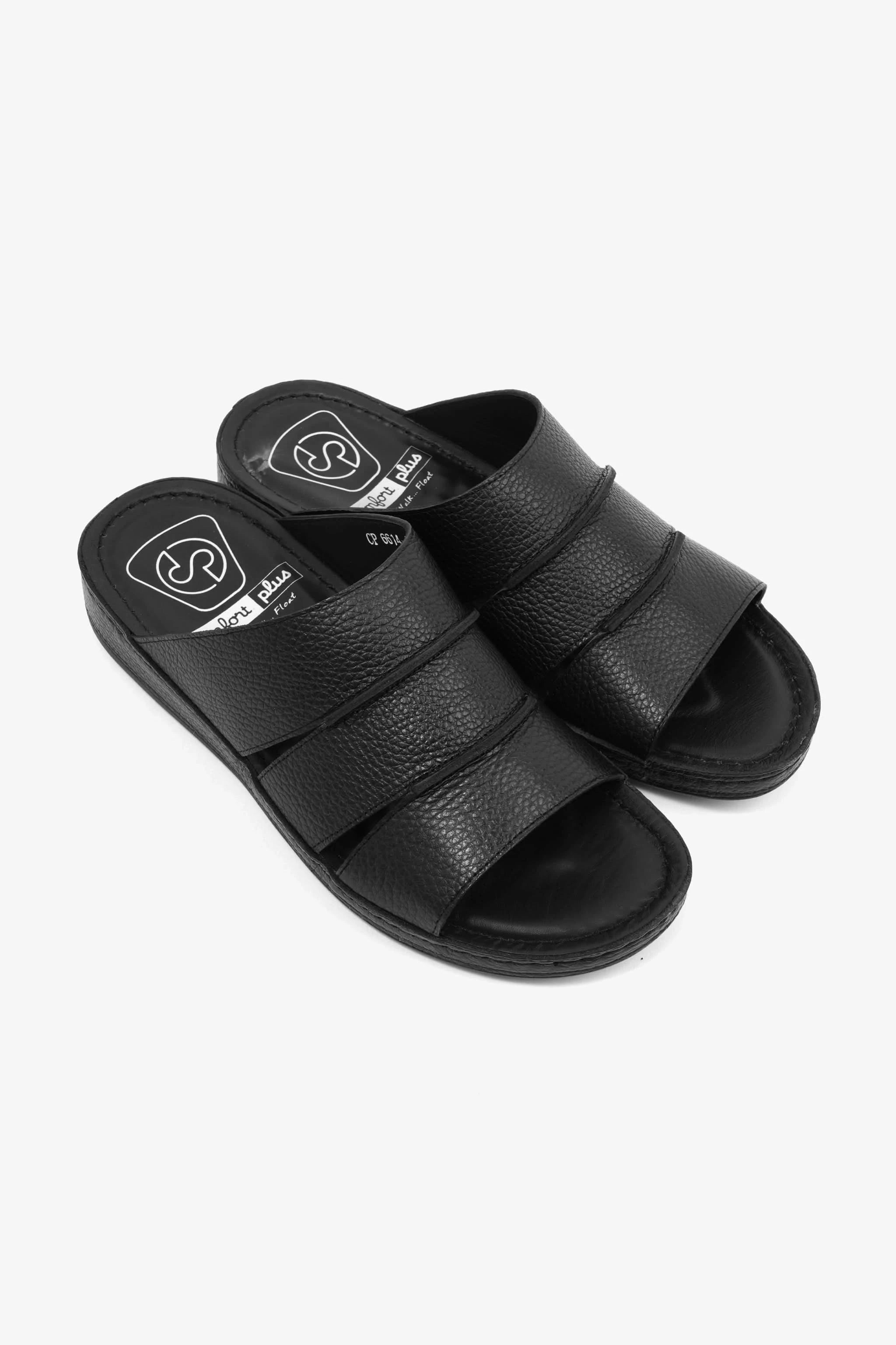 COMFORT PLUS MEN'S LEATHER SLIDE SANDAL BLACK